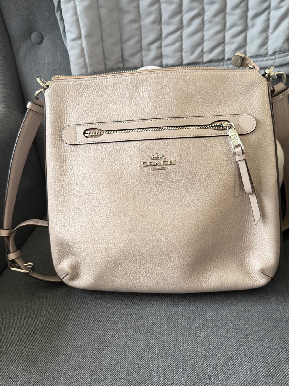Coach Pebbled Leather Crossbody in Taupe